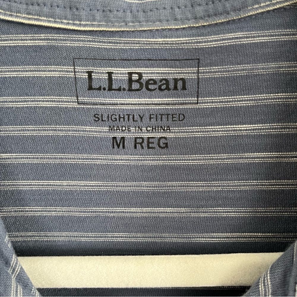 L.L.Bean Men Lakewashed Organic Cotton Polo Short-Sleeve Stripe Blue Size Medium - Picture 4 of 6